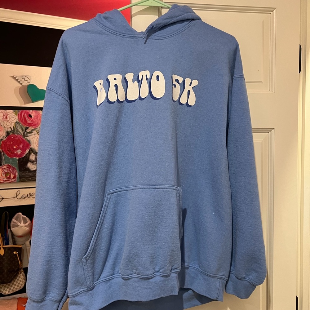 Gildan Heavy Blend Blue Hoodie with White Print